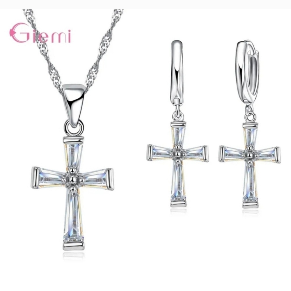 Jewelry set Cubic Zircon Cross Statement Crystal Rhinestone Earrings Nec…